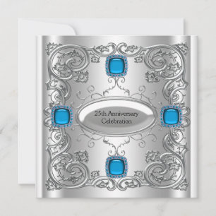 Invitación Fiesta de aniversario de bodas de plata azul turqu