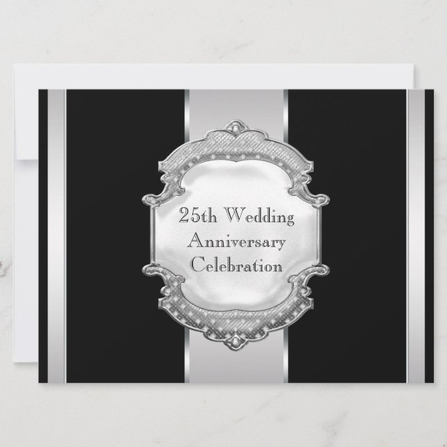Invitación Fiesta de aniversario de bodas de plata Black Silv (Anverso)