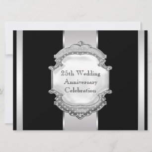 Invitación Fiesta de aniversario de bodas de plata Black Silv