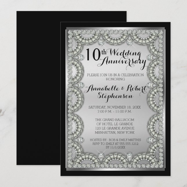Invitación Fiesta de aniversario de bodas de plata y diamante (Anverso / Reverso)