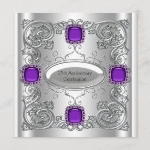 Invitación Fiesta de aniversario de bodas de plata y púrpura