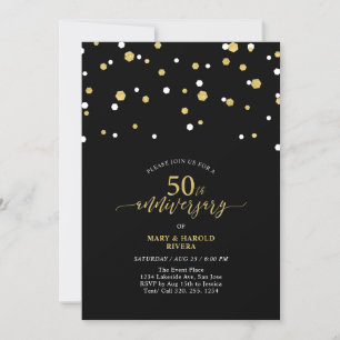 Invitación Fiesta de aniversario de bodas moderno negro y dor