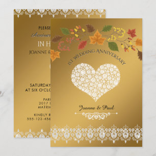 Invitación Fiesta de aniversario de bodas número 1 Hojas dora