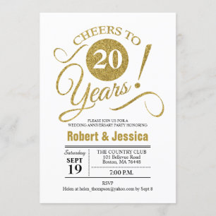 Invitación Fiesta de aniversario de bodas número 20 - Oro Bla