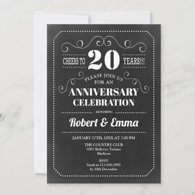 Invitación Fiesta de aniversario de bodas número 20 - Pizarra (Anverso)
