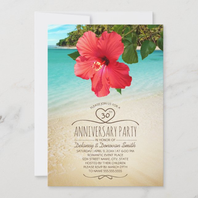 Invitación Fiesta de aniversario de bodas número 30 en playa  (Anverso)