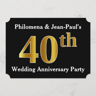 Invitación Fiesta de aniversario de bodas número 40 con aspec
