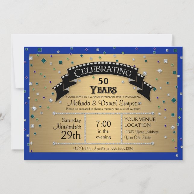 Invitación Fiesta de Aniversario de Bodas número 50 Celebrar  (Anverso)