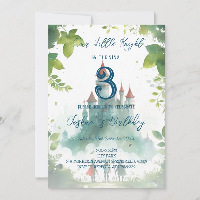 Invitación Fiesta De Aniversario De Caballeros Y Castillo (Anverso)