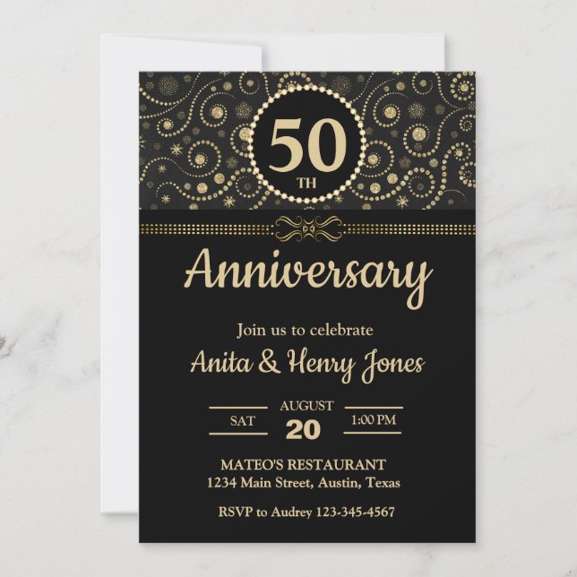 Invitación Fiesta de aniversario de cualquier año elegante en (Anverso)