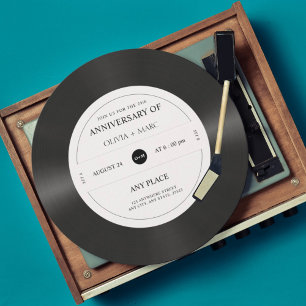 Invitación fiesta de aniversario de disco de vinilo retro