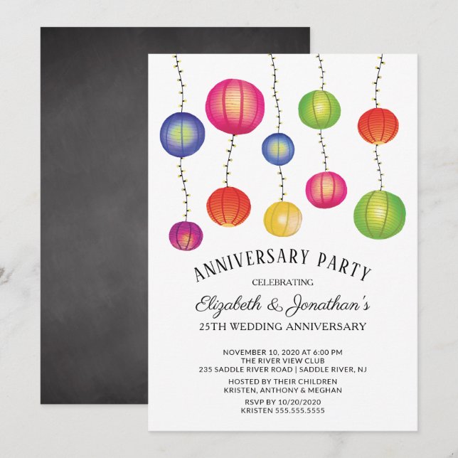 Invitación Fiesta de aniversario de faroles de papel de veran (Anverso / Reverso)