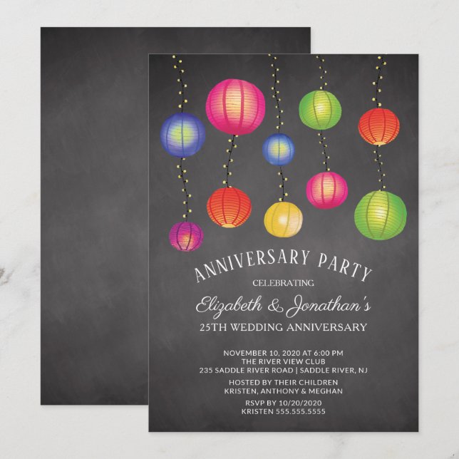 Invitación Fiesta de aniversario de faroles de papel de veran (Anverso / Reverso)