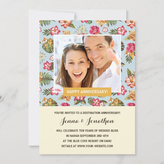 Invitación Fiesta de Aniversario de Foto Luau Tropical (Anverso)