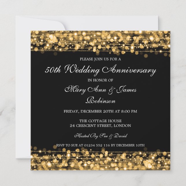 Invitación Fiesta de Aniversario de la Elegante Boda Sparkles (Anverso)