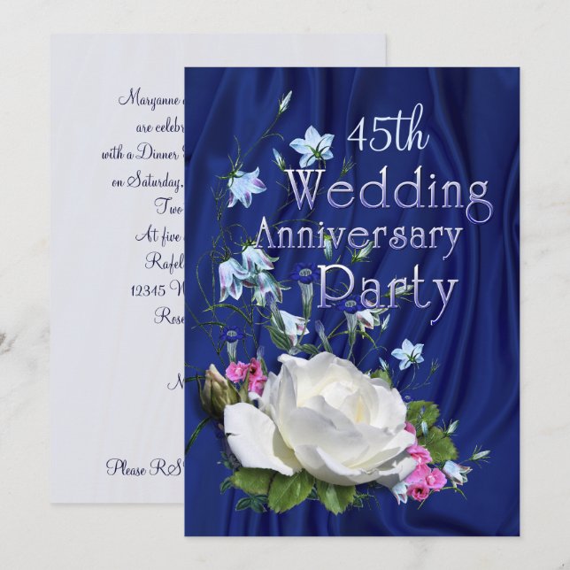 Invitación Fiesta de aniversario de la Rosa Blanca Año person (Anverso / Reverso)