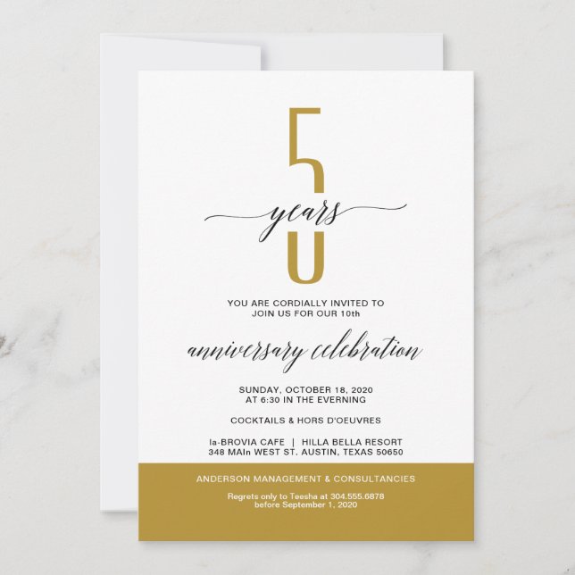 Invitación FIESTA de aniversario de negocios moderno GOLD inv (Anverso)