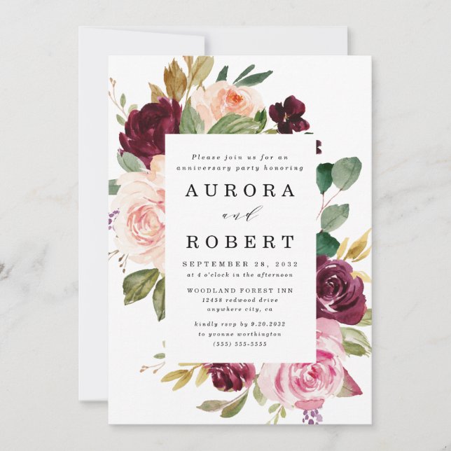 Invitación Fiesta de aniversario de oro rosa melocotón rubí (Anverso)