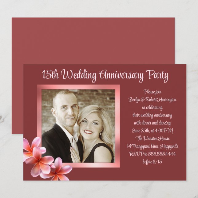 Invitación Fiesta de Aniversario de Parejas con Fotos de Plum (Anverso / Reverso)