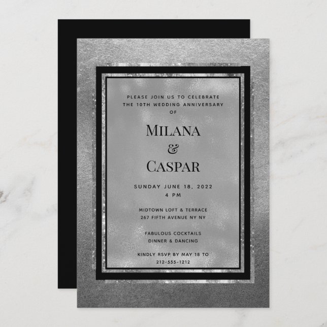 Invitación Fiesta de aniversario de plata tostada brillante (Anverso / Reverso)