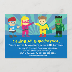 Invitación Fiesta De Aniversario De Superhéroes Para Niños