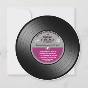 Invitación Fiesta de aniversario de vinilo etiqueta rosa