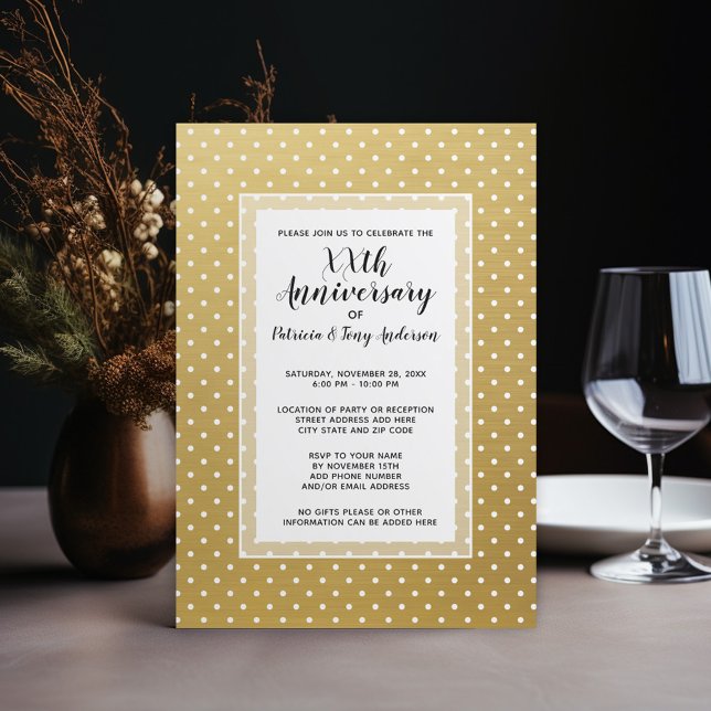 Invitación Fiesta de Aniversario del boda Polka Moderno 50 or (Wedding Anniversary Invitation - gold)