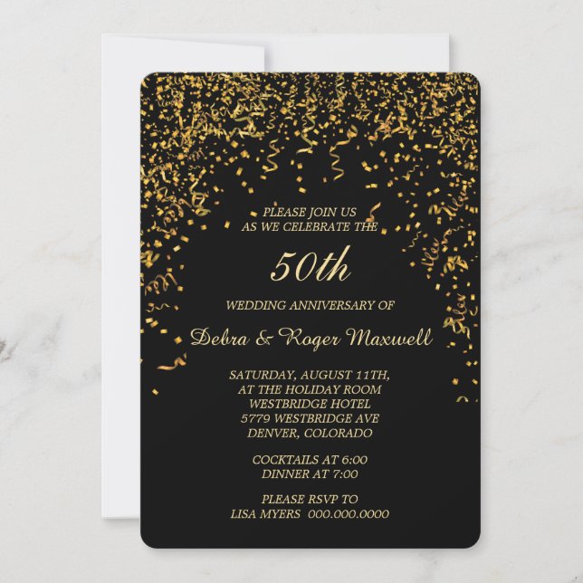 Invitación Fiesta de aniversario del confeti de la cinta del (Anverso)