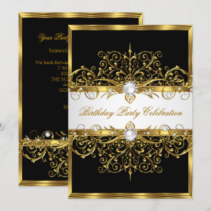 Invitación Fiesta de Aniversario Elegante de Pearls Black Whi