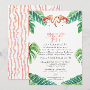 Invitación Fiesta de Aniversario Hoja de Flamenco Rosa a Raya