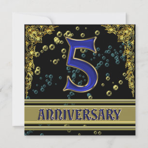 Invitación fiesta de aniversario negro y dorado 5to aniversar