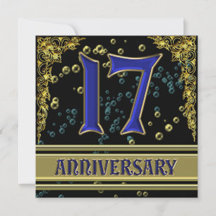 Invitación fiesta de aniversario número 17 Black and Gold