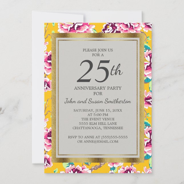Invitación Fiesta de aniversario número 25 de Floral Rosa Mos (Anverso)