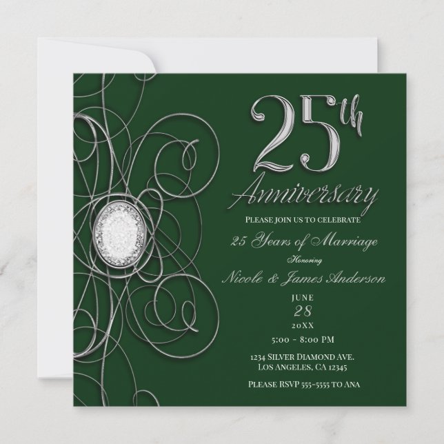 Invitación Fiesta de aniversario número 25 de Green & Silver  (Anverso)