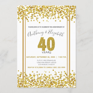 Invitación Fiesta de aniversario número 40 estilo purpurina d