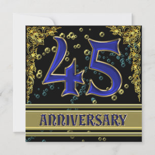 Invitación fiesta de aniversario número 45 de negro y dorado