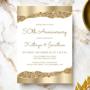 Invitación Fiesta de aniversario número 50 con foil dorado y