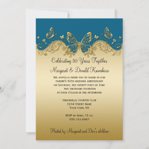 Invitación Fiesta de aniversario número 50 de mariposas turqu