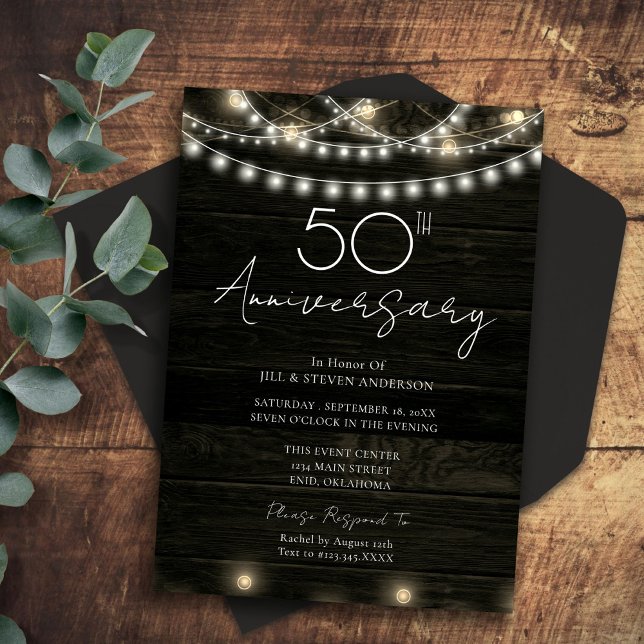 Invitación Fiesta de aniversario número 50 Luces de madera rú (Subido por el creador)