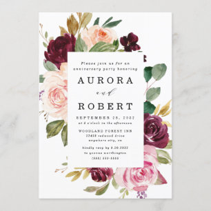 Invitación Fiesta de Aniversario Rosa Melocotón Dorado Rubí