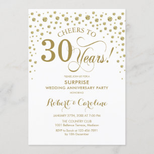 Invitación Fiesta de aniversario sorpresa 30 años elegante or