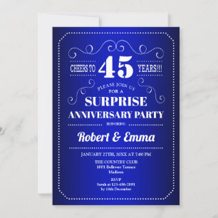 Invitación Fiesta de aniversario sorpresa número 45 - Azul Za
