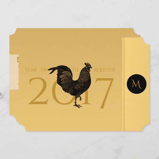 Invitación Fiesta de Año de personalizado Chino con gallo de  (Anverso / Reverso)