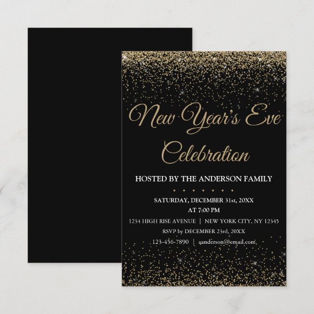 Invitación fiesta de Año Nuevo 2018 Purpurina de espuma (Anverso / Reverso)