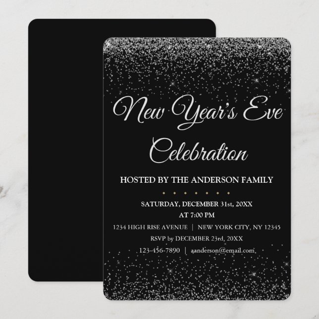Invitación fiesta de Año Nuevo 2022 Purpurina de espuma (Anverso / Reverso)