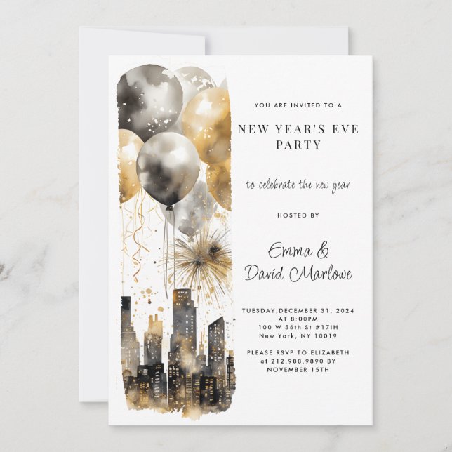 Invitación Fiesta de Año Nuevo 2025 Purpurina de oro (Anverso)