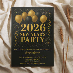 Invitación Fiesta de Año Nuevo 2026 Black And Gold