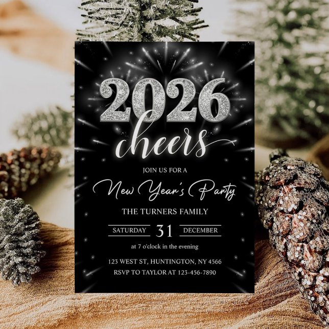Invitación Fiesta de Año Nuevo 2026 Moderno Plata (Subido por el creador)