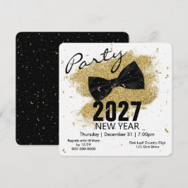 Invitación Fiesta de Año Nuevo 2027 de etiqueta negra
