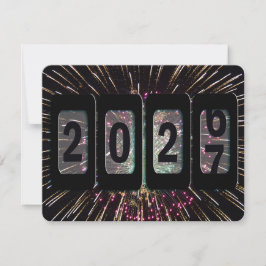 Invitación Fiesta de Año Nuevo 2027 Odómetro y Fuegos Artific